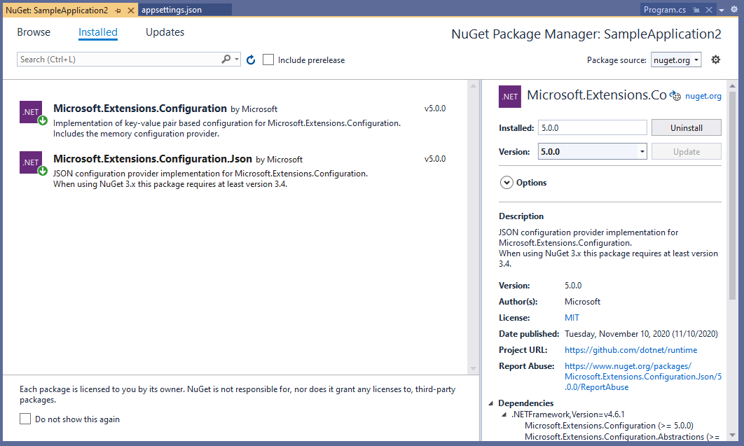 read json file from project folder c# console application